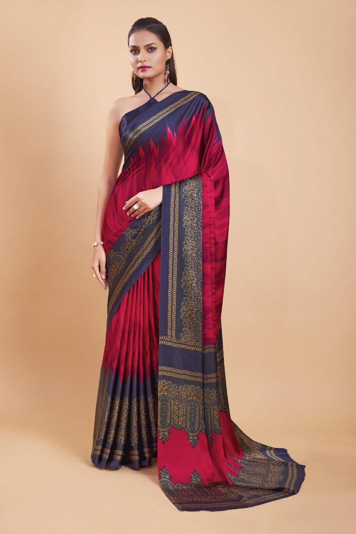 Buy Red Crepe Abstract Sarees Online at Default Store View