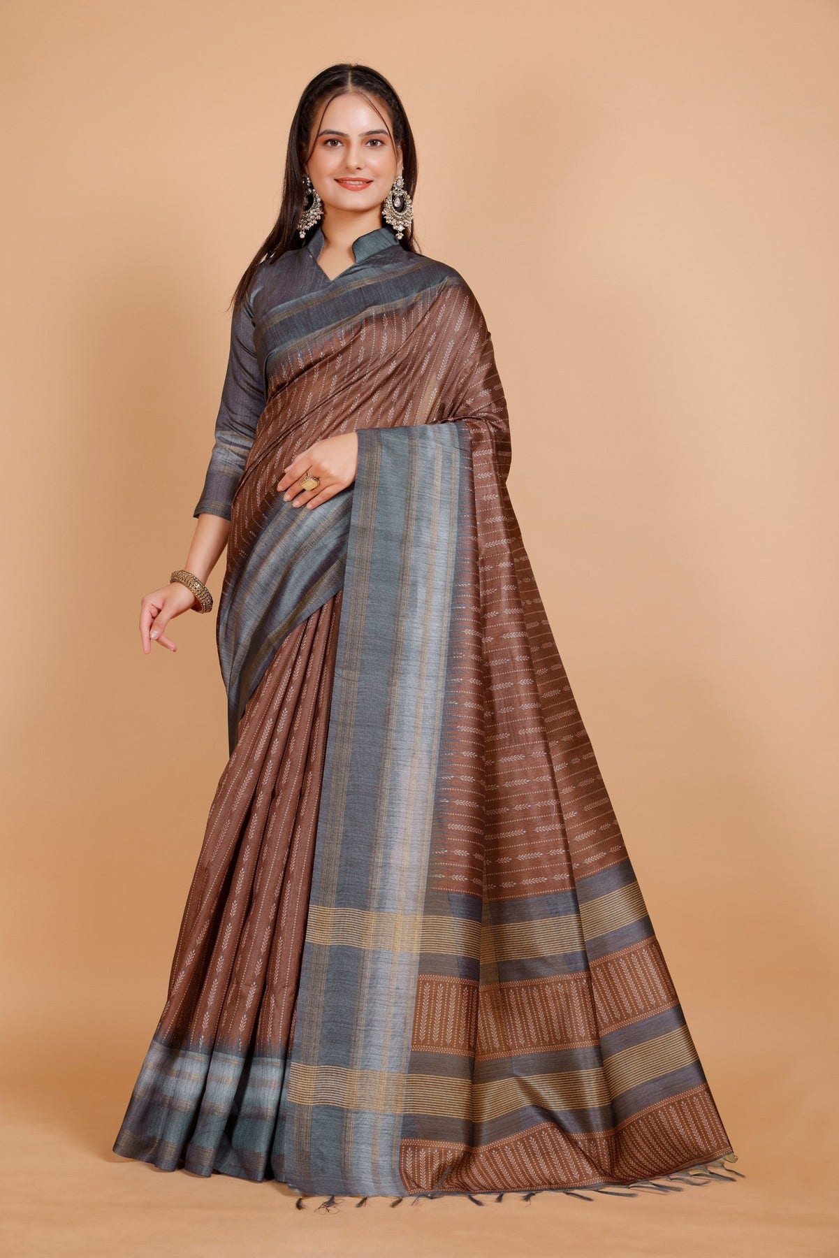 Buy Grey Cationic Silk Digital Print Sarees Online at Default Store View