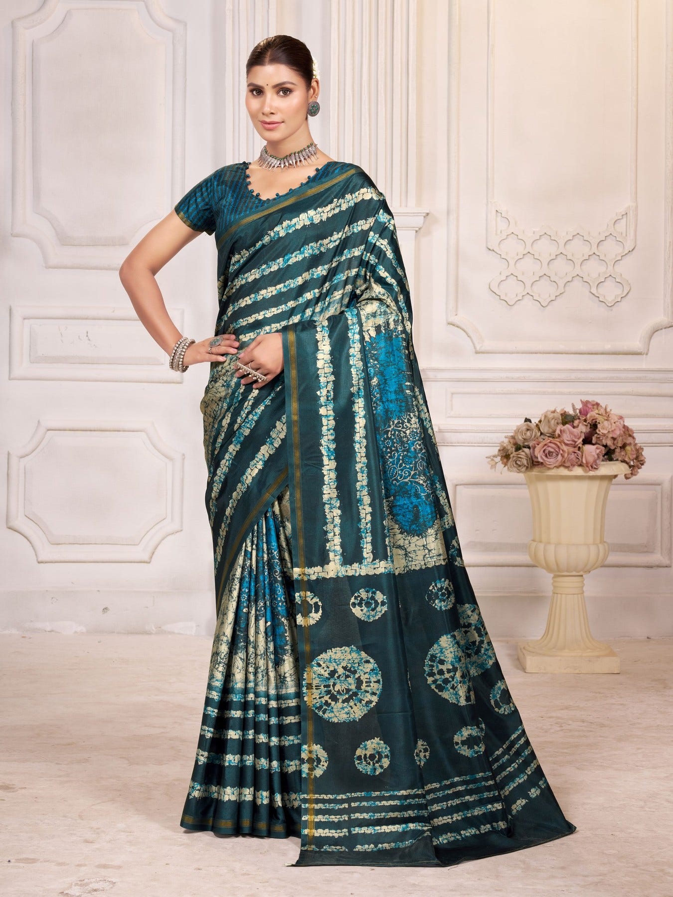 Buy Blue Crepe Abstract Sarees Online at Default Store View