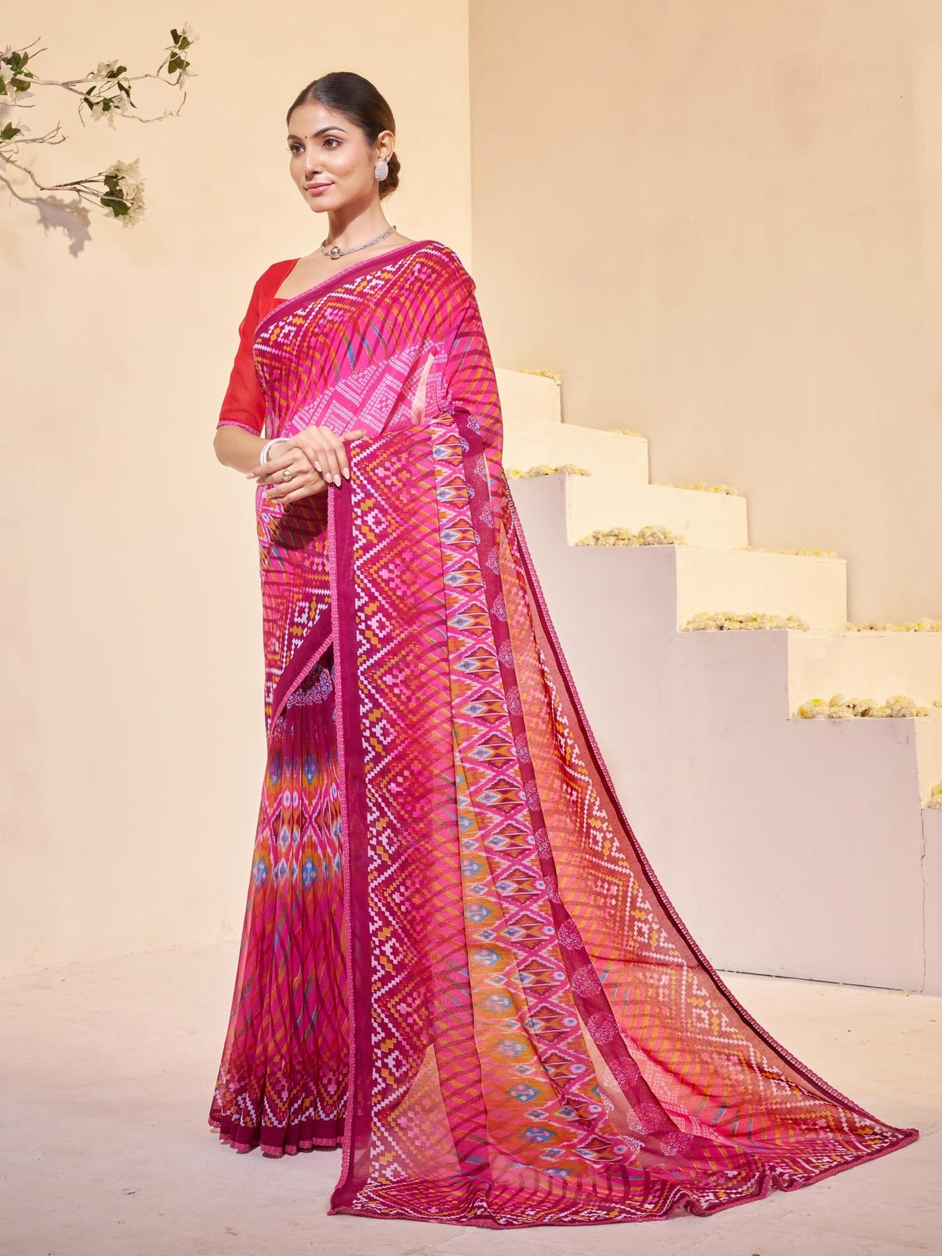 Buy Pink Slub Taspa Traditional Prints Sarees Online at Default Store View